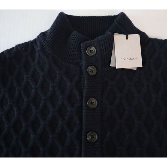 Corneliani 90514202M5 Men Sz 48 US M Navy Cable Knit Cashmere Blend Sweater $625 - Picture 5 of 9